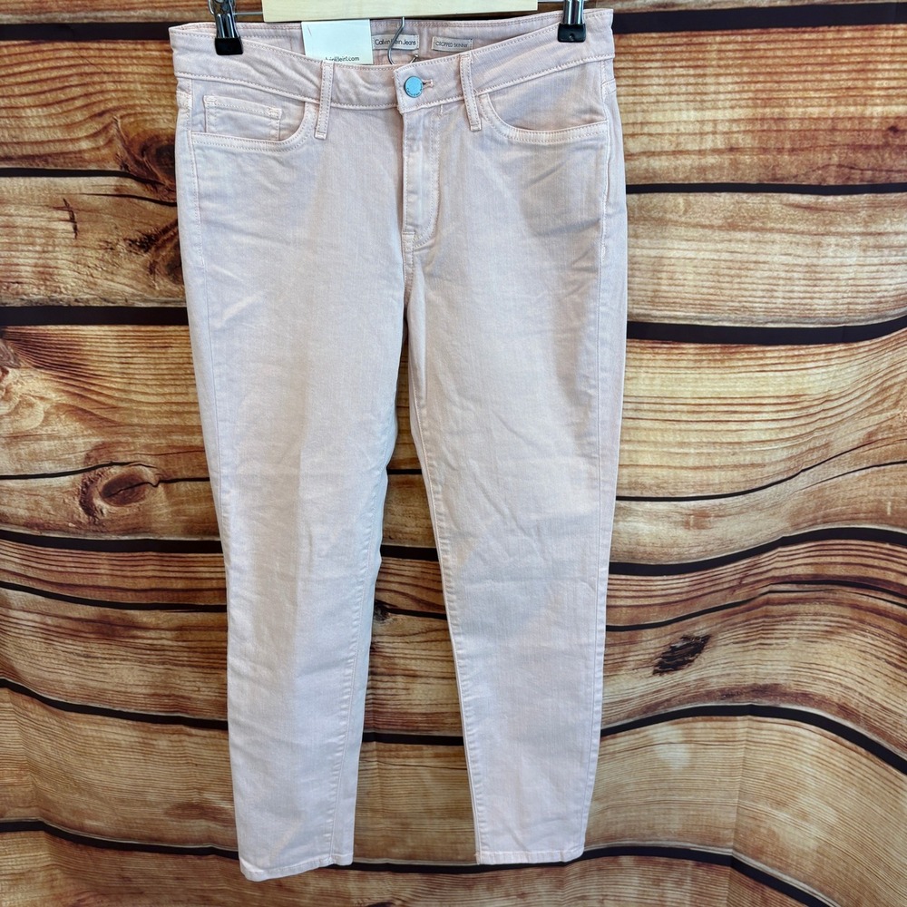 Calvin Klein Y2K Retro Cottagecore Pale Pink Cropped Skinny Jeans Size 6